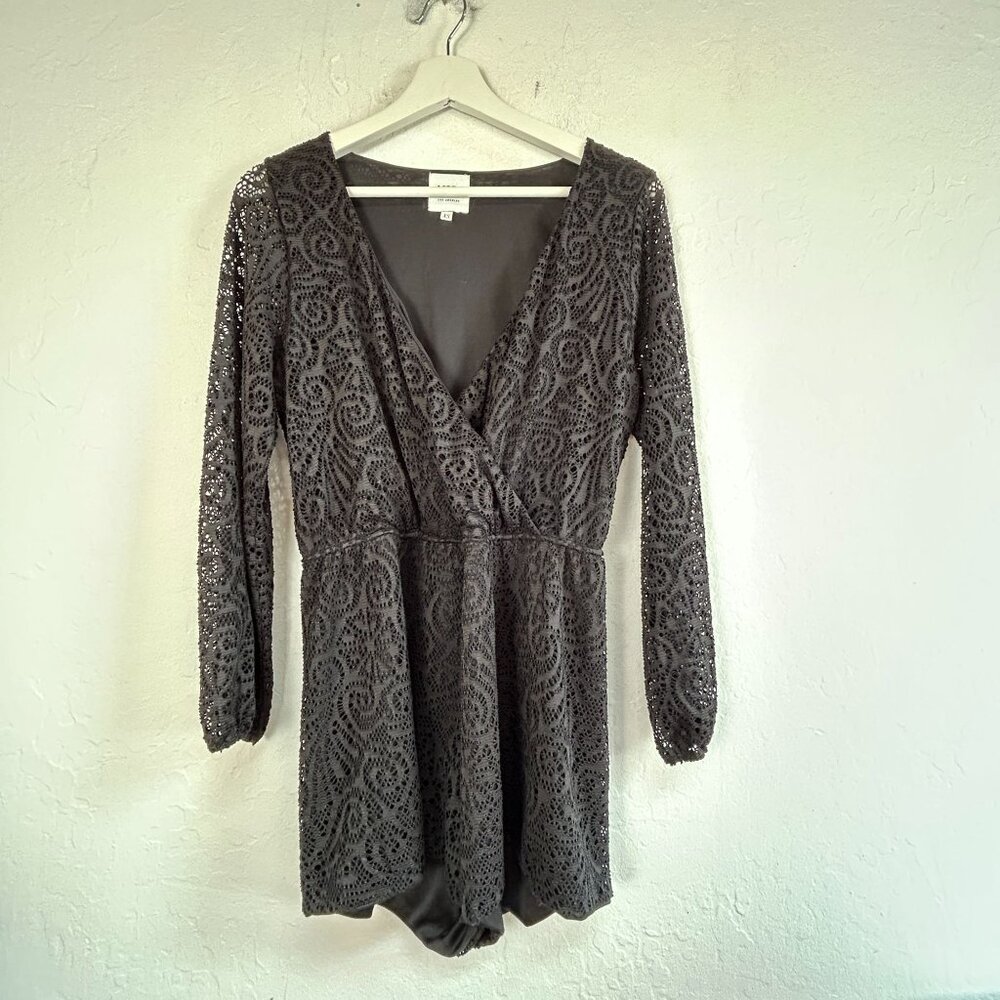 Misa Los Angeles Womens Lace Romper XS Black Long Sleeve V-Neck Lined Casual